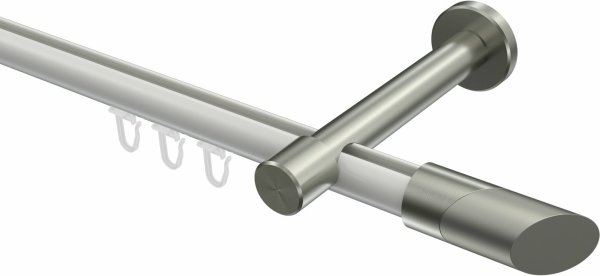 Innenlauf Gardinenstange Aluminium / Metall 20 mm Ø PRESTIGE - Verano Weiß / Edelstahl-Optik 100 cm