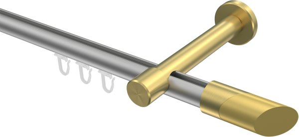 Innenlauf Gardinenstange Aluminium / Metall 20 mm Ø PRESTIGE - Verano Silbergrau / Messing-Optik 100 cm