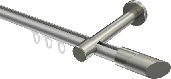 Innenlauf Gardinenstange Aluminium / Metall 20 mm Ø PRESTIGE - Verano Silbergrau / Edelstahl-Optik 100 cm