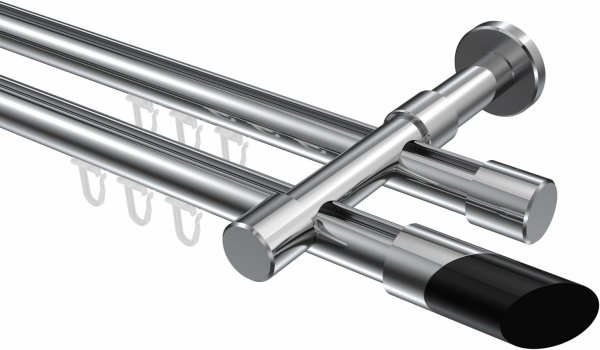 Innenlauf Gardinenstange Aluminium / Metall 20 mm Ø 2-läufig PRESTIGE - Verano Chrom 200 cm