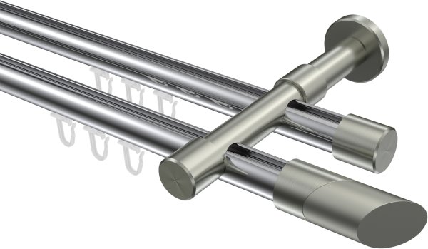 Innenlauf Gardinenstange Aluminium / Metall 20 mm Ø 2-läufig PRESTIGE - Verano Chrom / Edelstahl-Optik 100 cm