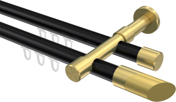 Innenlauf Gardinenstange Aluminium / Metall 20 mm Ø 2-läufig PRESTIGE - Verano Schwarz / Messing-Optik 100 cm