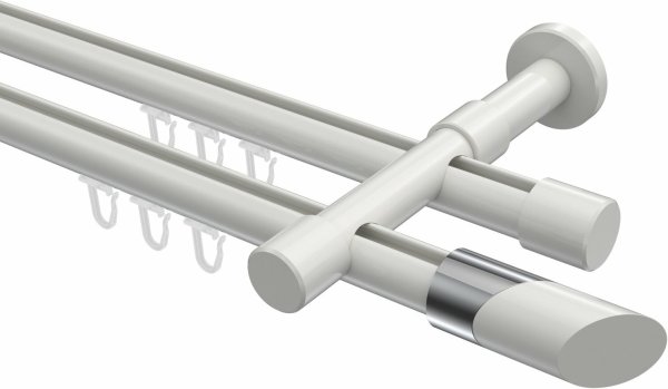 Innenlauf Gardinenstange Aluminium / Metall 20 mm Ø 2-läufig PRESTIGE - Verano Weiß 100 cm