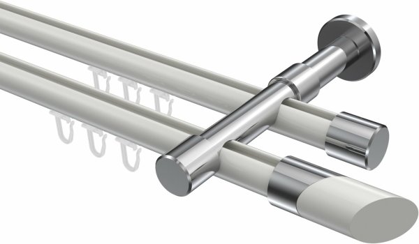 Innenlauf Gardinenstange Aluminium / Metall 20 mm Ø 2-läufig PRESTIGE - Verano Weiß / Chrom 240 cm