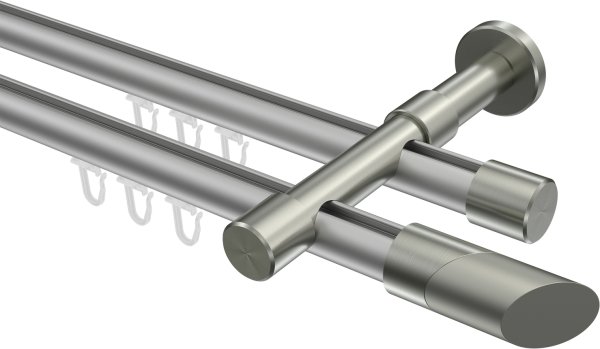 Innenlauf Gardinenstange Aluminium / Metall 20 mm Ø 2-läufig PRESTIGE - Verano Silbergrau / Edelstahl-Optik 100 cm