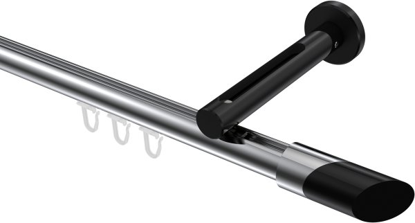 Innenlauf Gardinenstange Aluminium / Metall 20 mm Ø SITENO - Verano Chrom / Schwarz 100 cm