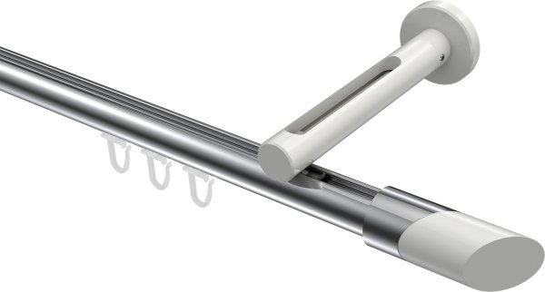 Innenlauf Gardinenstange Aluminium / Metall 20 mm Ø SITENO - Verano Chrom / Weiß 100 cm