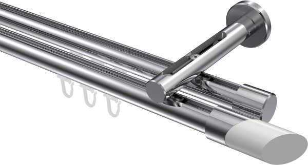 Innenlauf Gardinenstange Aluminium / Metall 20 mm Ø 2-läufig SITENO - Verano Chrom 100 cm