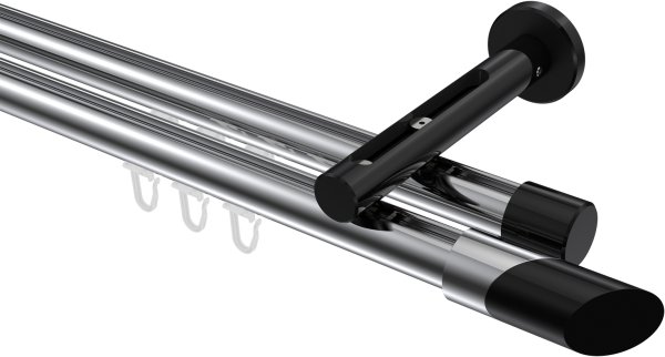 Innenlauf Gardinenstange Aluminium / Metall 20 mm Ø 2-läufig SITENO - Verano Chrom / Schwarz 100 cm