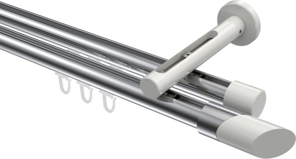 Innenlauf Gardinenstange Aluminium / Metall 20 mm Ø 2-läufig SITENO - Verano Chrom / Weiß 100 cm