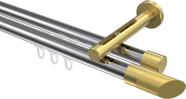 Innenlauf Gardinenstange Aluminium / Metall 20 mm Ø 2-läufig SITENO - Verano Chrom / Messing-Optik 100 cm