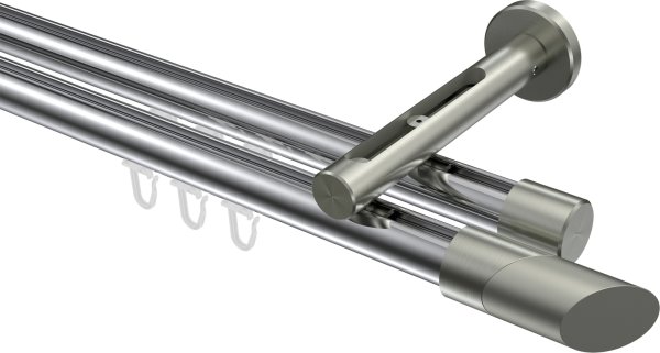 Innenlauf Gardinenstange Aluminium / Metall 20 mm Ø 2-läufig SITENO - Verano Chrom / Edelstahl-Optik 100 cm