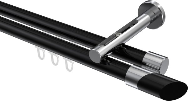 Innenlauf Gardinenstange Aluminium / Metall 20 mm Ø 2-läufig SITENO - Verano Schwarz / Chrom 100 cm