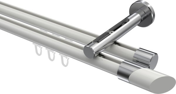 Innenlauf Gardinenstange Aluminium / Metall 20 mm Ø 2-läufig SITENO - Verano Weiß / Chrom 100 cm