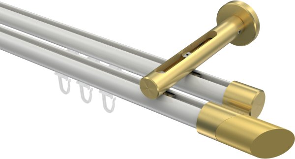 Innenlauf Gardinenstange Aluminium / Metall 20 mm Ø 2-läufig SITENO - Verano Weiß / Messing-Optik 100 cm