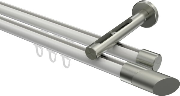 Innenlauf Gardinenstange Aluminium / Metall 20 mm Ø 2-läufig SITENO - Verano Weiß / Edelstahl-Optik 100 cm