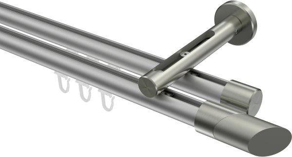 Innenlauf Gardinenstange Aluminium / Metall 20 mm Ø 2-läufig SITENO - Verano Silbergrau / Edelstahl-Optik 100 cm