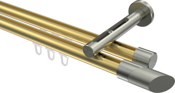 Innenlauf Gardinenstange Messing-Optik / Edelstahl-Optik 20 mm Ø 2-läufig SITENO - Verano