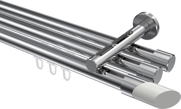 Innenlauf Gardinenstange Aluminium / Metall 20 mm Ø 3-läufig SITENO - Verano Chrom 100 cm