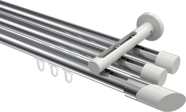 Innenlauf Gardinenstange Aluminium / Metall 20 mm Ø 3-läufig SITENO - Verano Chrom / Weiß 100 cm