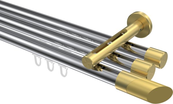 Innenlauf Gardinenstange Aluminium / Metall 20 mm Ø 3-läufig SITENO - Verano Chrom / Messing-Optik 100 cm