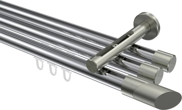 Innenlauf Gardinenstange Aluminium / Metall 20 mm Ø 3-läufig SITENO - Verano Chrom / Edelstahl-Optik 100 cm