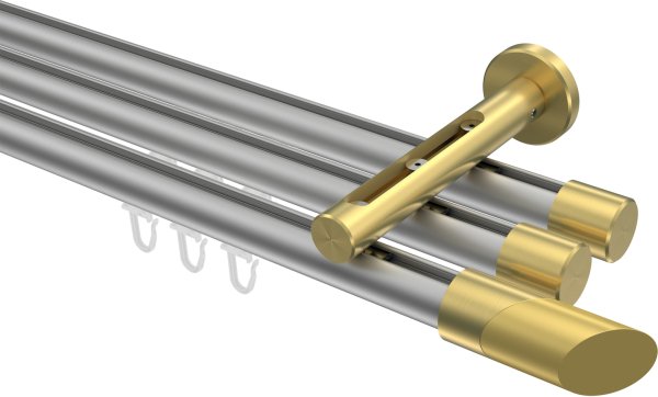 Innenlauf Gardinenstange Aluminium / Metall 20 mm Ø 3-läufig SITENO - Verano Silbergrau / Messing-Optik 100 cm