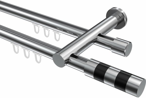 Innenlauf Gardinenstange Aluminium / Metall 20 mm Ø 2-läufig PLATON - Mavell Chrom 540 cm (3 x 180 cm)