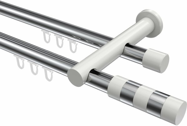 Innenlauf Gardinenstange Aluminium / Metall 20 mm Ø 2-läufig PLATON - Mavell Chrom / Weiß 100 cm