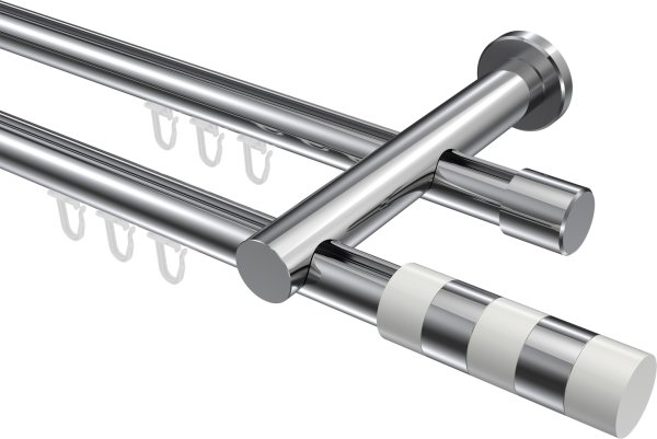 Innenlauf Gardinenstange Aluminium / Metall 20 mm Ø 2-läufig PLATON - Mavell Chrom 280 cm (2 x 140 cm)