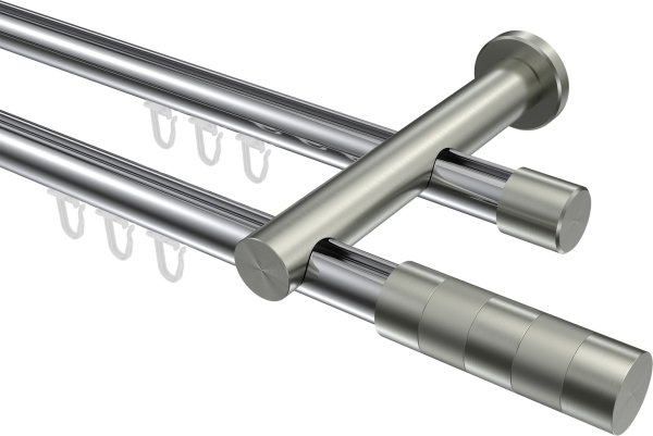 Innenlauf Gardinenstange Aluminium / Metall 20 mm Ø 2-läufig PLATON - Mavell Chrom / Edelstahl-Optik 100 cm