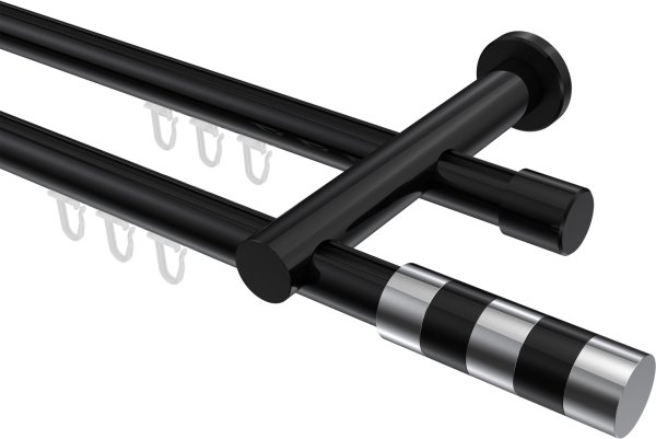 Innenlauf Gardinenstange Aluminium / Metall 20 mm Ø 2-läufig PLATON - Mavell Schwarz 100 cm