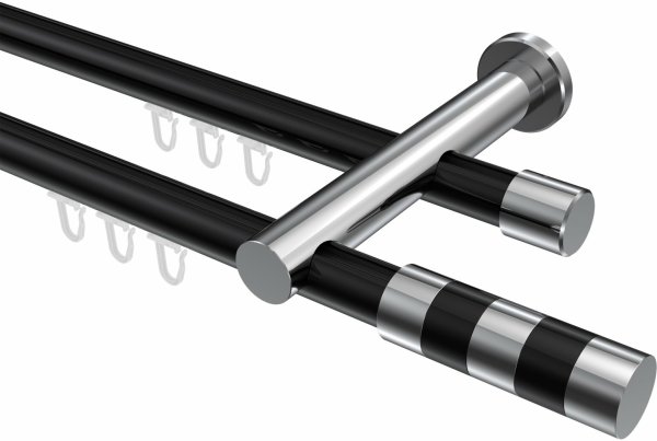 Innenlauf Gardinenstange Aluminium / Metall 20 mm Ø 2-läufig PLATON - Mavell Schwarz / Chrom 100 cm
