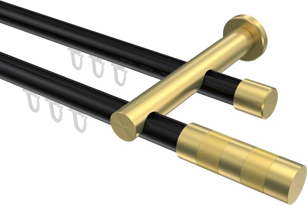 Innenlauf Gardinenstange Aluminium / Metall 20 mm Ø 2-läufig PLATON - Mavell Schwarz / Messing-Optik 100 cm