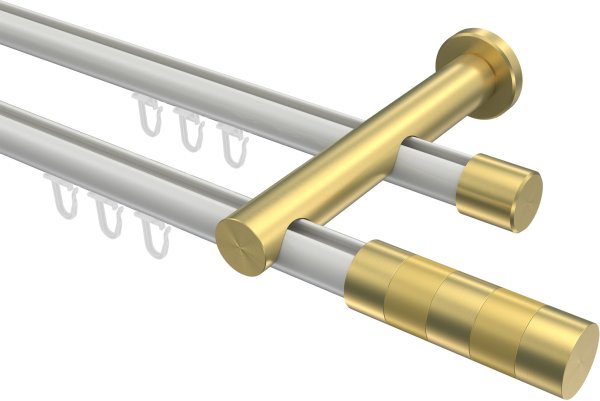 Innenlauf Gardinenstange Aluminium / Metall 20 mm Ø 2-läufig PLATON - Mavell Weiß / Messing-Optik 100 cm