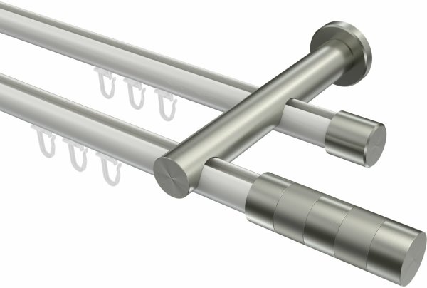 Innenlauf Gardinenstange Aluminium / Metall 20 mm Ø 2-läufig PLATON - Mavell Weiß / Edelstahl-Optik 100 cm