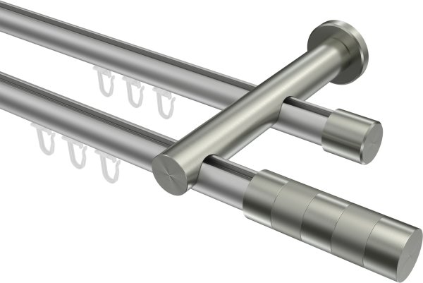 Innenlauf Gardinenstange Aluminium / Metall 20 mm Ø 2-läufig PLATON - Mavell Silbergrau / Edelstahl-Optik 100 cm