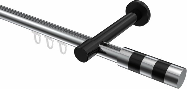 Innenlauf Gardinenstange Aluminium / Metall 20 mm Ø PRESTIGE - Mavell Chrom / Schwarz 100 cm