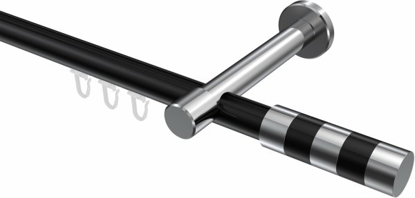 Innenlauf Gardinenstange Aluminium / Metall 20 mm Ø PRESTIGE - Mavell Schwarz / Chrom 100 cm