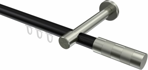 Innenlauf Gardinenstange Aluminium / Metall 20 mm Ø PRESTIGE - Mavell Schwarz / Edelstahl-Optik 100 cm