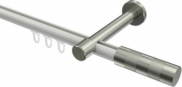 Innenlauf Gardinenstange Aluminium / Metall 20 mm Ø PRESTIGE - Mavell Weiß / Edelstahl-Optik 100 cm