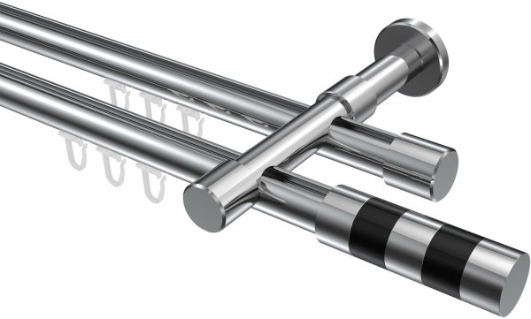 Innenlauf Gardinenstange Aluminium / Metall 20 mm Ø 2-läufig PRESTIGE - Mavell Chrom 120 cm