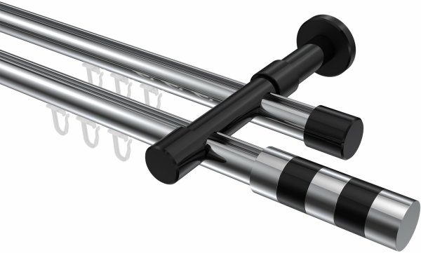 Innenlauf Gardinenstange Aluminium / Metall 20 mm Ø 2-läufig PRESTIGE - Mavell Chrom / Schwarz 100 cm