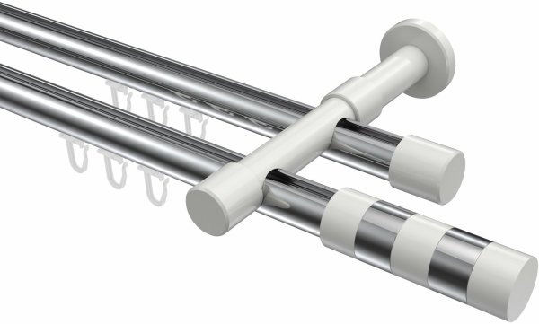 Innenlauf Gardinenstange Aluminium / Metall 20 mm Ø 2-läufig PRESTIGE - Mavell Chrom / Weiß 240 cm