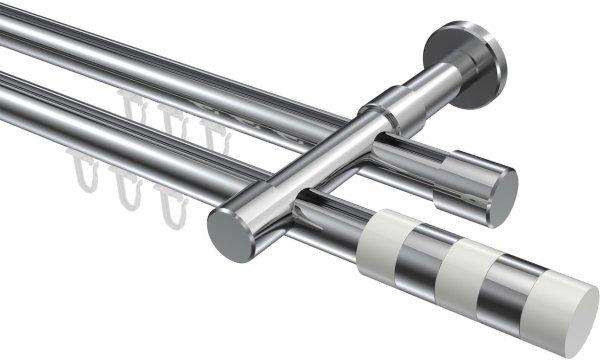 Innenlauf Gardinenstange Aluminium / Metall 20 mm Ø 2-läufig PRESTIGE - Mavell Chrom 480 cm (2 x 240 cm)