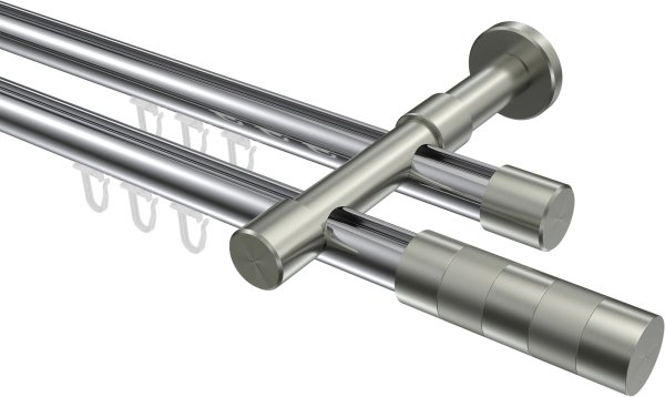 Innenlauf Gardinenstange Aluminium / Metall 20 mm Ø 2-läufig PRESTIGE - Mavell Chrom / Edelstahl-Optik 100 cm