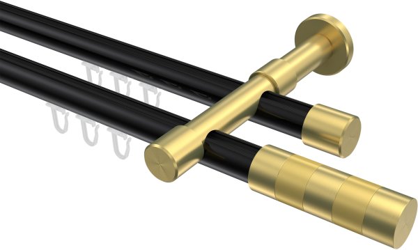 Innenlauf Gardinenstange Aluminium / Metall 20 mm Ø 2-läufig PRESTIGE - Mavell Schwarz / Messing-Optik 100 cm