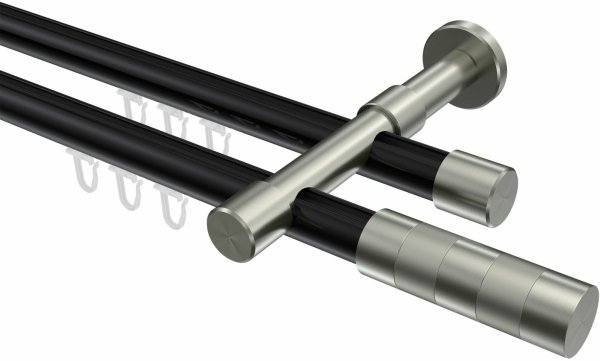 Innenlauf Gardinenstange Aluminium / Metall 20 mm Ø 2-läufig PRESTIGE - Mavell Schwarz / Edelstahl-Optik 100 cm