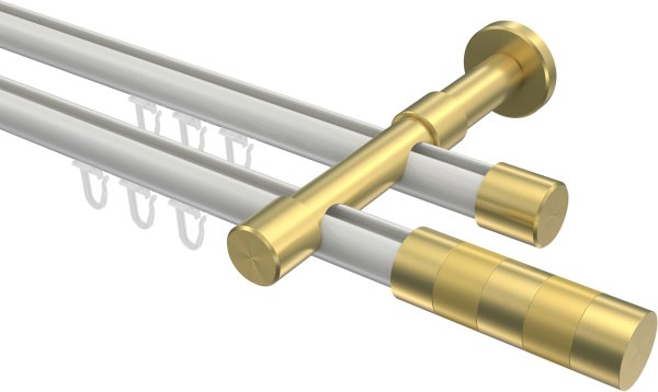 Innenlauf Gardinenstange Aluminium / Metall 20 mm Ø 2-läufig PRESTIGE - Mavell Weiß / Messing-Optik 100 cm