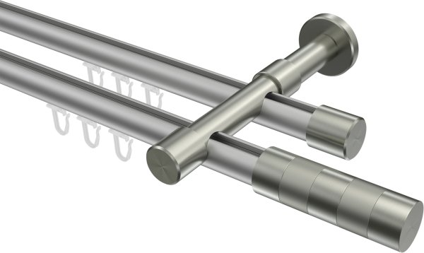 Innenlauf Gardinenstange Aluminium / Metall 20 mm Ø 2-läufig PRESTIGE - Mavell Silbergrau / Edelstahl-Optik 100 cm